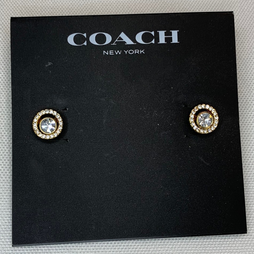 NWT! Coach Stunning Clear Faceted Crystal Post Pierced Earrings!